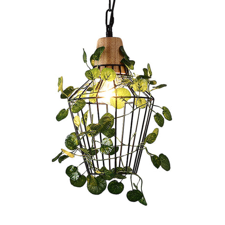 Vintage Black Metal Pendant Lamp With Led Bulb Cage For Restaurants And Plants