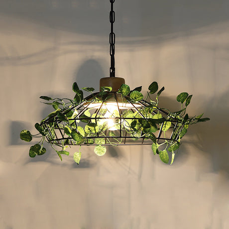 Vintage Black Metal Pendant Lamp With Led Bulb Cage For Restaurants And Plants