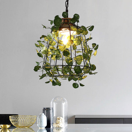 Vintage Black Metal Pendant Lamp With Led Bulb Cage For Restaurants And Plants / B
