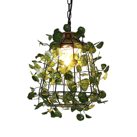 Vintage Black Metal Pendant Lamp With Led Bulb Cage For Restaurants And Plants