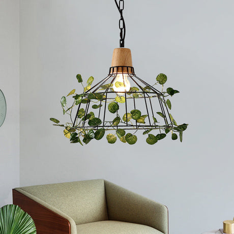 Vintage Black Metal Pendant Lamp With Led Bulb Cage For Restaurants And Plants
