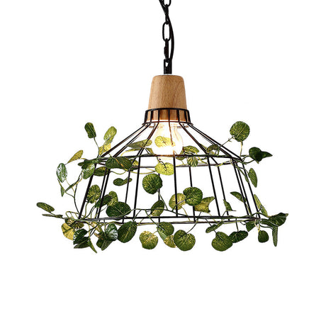 Vintage Black Metal Pendant Lamp With Led Bulb Cage For Restaurants And Plants