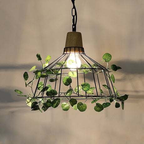 Vintage Black Metal Pendant Lamp With Led Bulb Cage For Restaurants And Plants