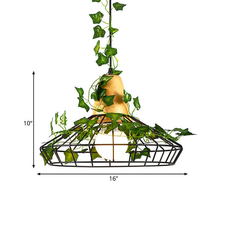 Black Vintage Style Hanging Pendant Barn Led Lamp With Plant For Restaurants