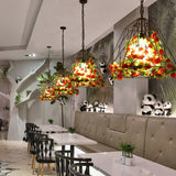 Antique Geometric Pendant Ceiling Light - Metal Led Flower Suspension Lamp In Black