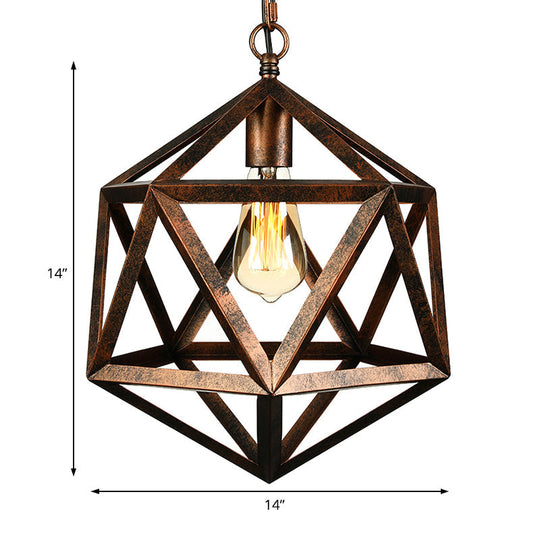 Industrial Geometric Metal Pendant Light 14’ / 18’ Dia 1 Bulb Black/Rust - Perfect For Dining