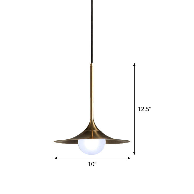 Modern 1-Head Brass Ceiling Lamp With Iron Horn Shape And Glass Shade