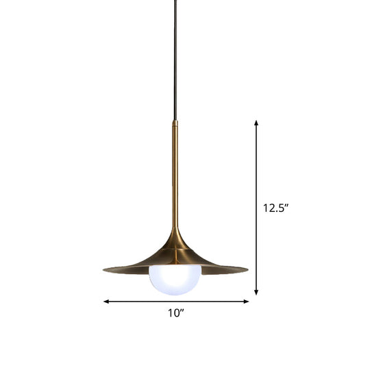 Modern 1-Head Brass Ceiling Lamp With Iron Horn Shape And Glass Shade