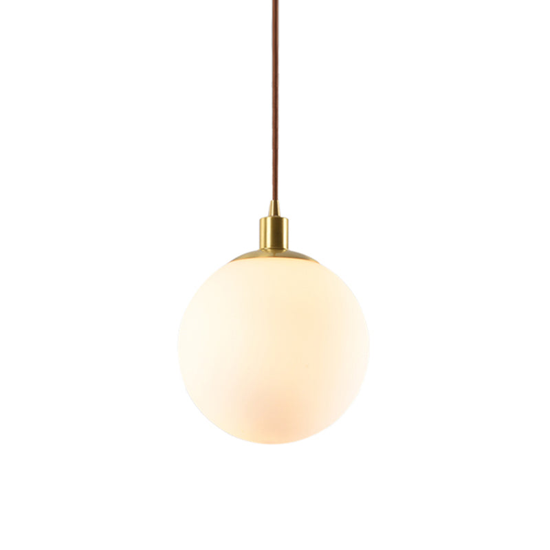 Frosted White Glass Ball Pendant Light - Modern 1-Light Brass Suspension Ceiling Lamp (6/8/10 Width)