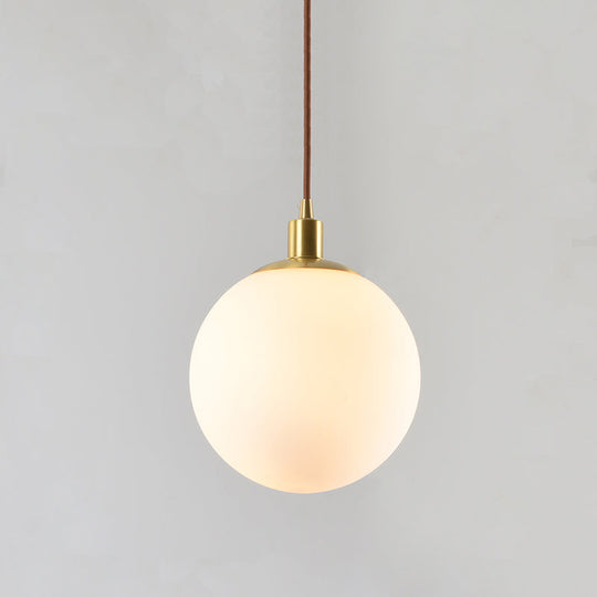 Frosted White Glass Pendant Lighting - 1-Light Brass Suspension Ceiling Lamp 6’’/8’’/10’’ Wide