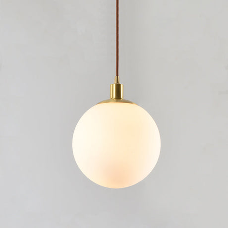 Frosted White Glass Ball Pendant Light - Modern 1-Light Brass Suspension Ceiling Lamp (6/8/10 Width)