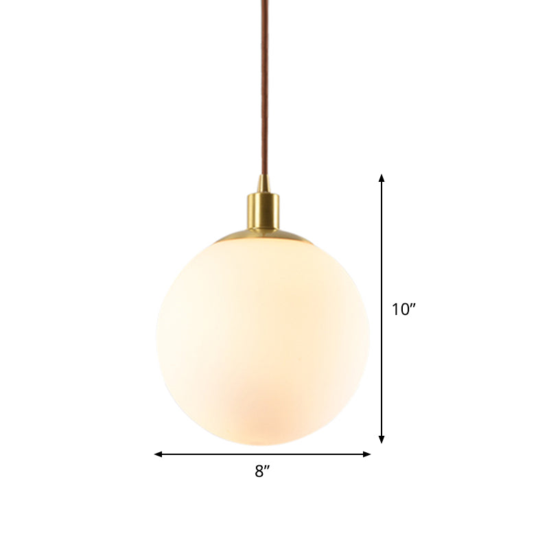 Frosted White Glass Pendant Lighting - 1-Light Brass Suspension Ceiling Lamp 6’’/8’’/10’’ Wide
