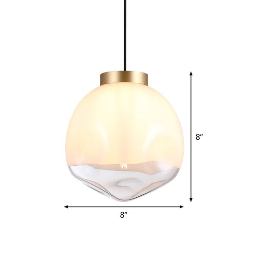 Contemporary White Glass Pendant Ceiling Light With Brass Finish - Modern Globe Design