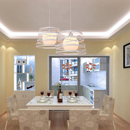 Industrial Spiral Hanging Light With Wire Guard And Chain - Black/White White