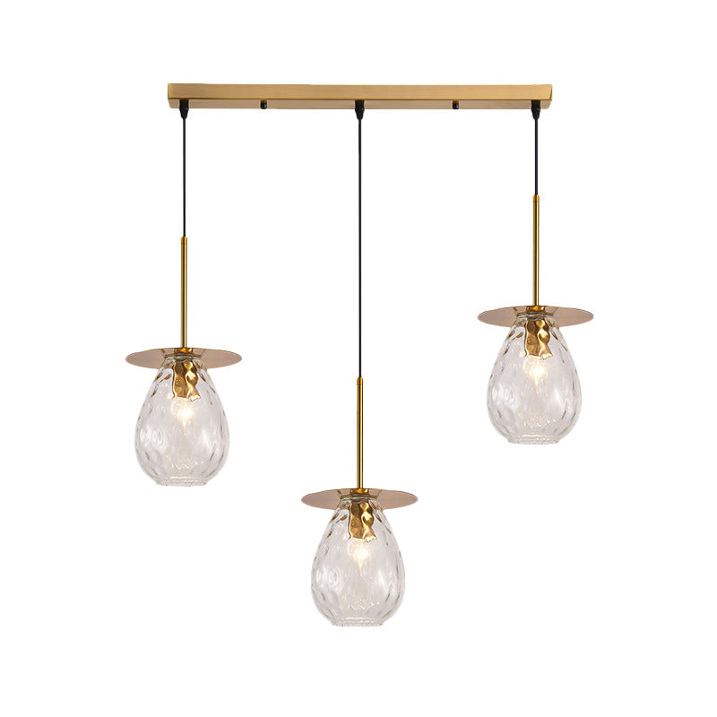Modo Clear Lattice Glass Pendant Lamp In Brass - Modern 3-Head Dining Room Cluster Light 6/8 Wide
