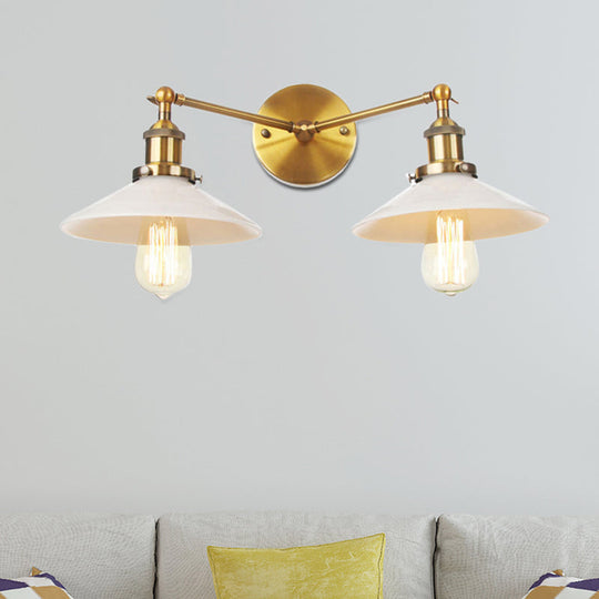 Vintage Cone Opal Glass Sconce Wall Hanging Light - 2 Lights Bronze/Copper/Brass