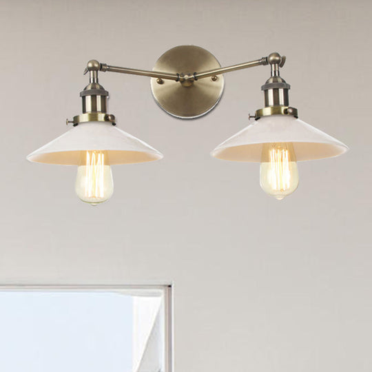 Vintage Cone Opal Glass Sconce Wall Hanging Light - 2 Lights Bronze/Copper/Brass