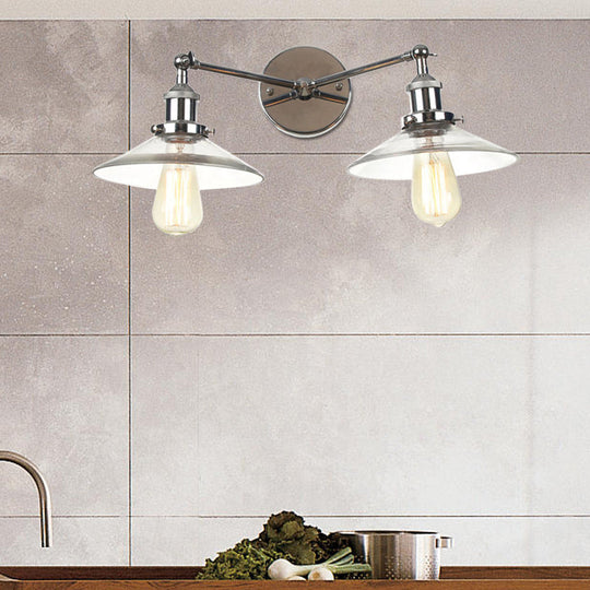 Vintage 2-Light Wall Sconce With Clear Glass Shade For Living Room Chrome