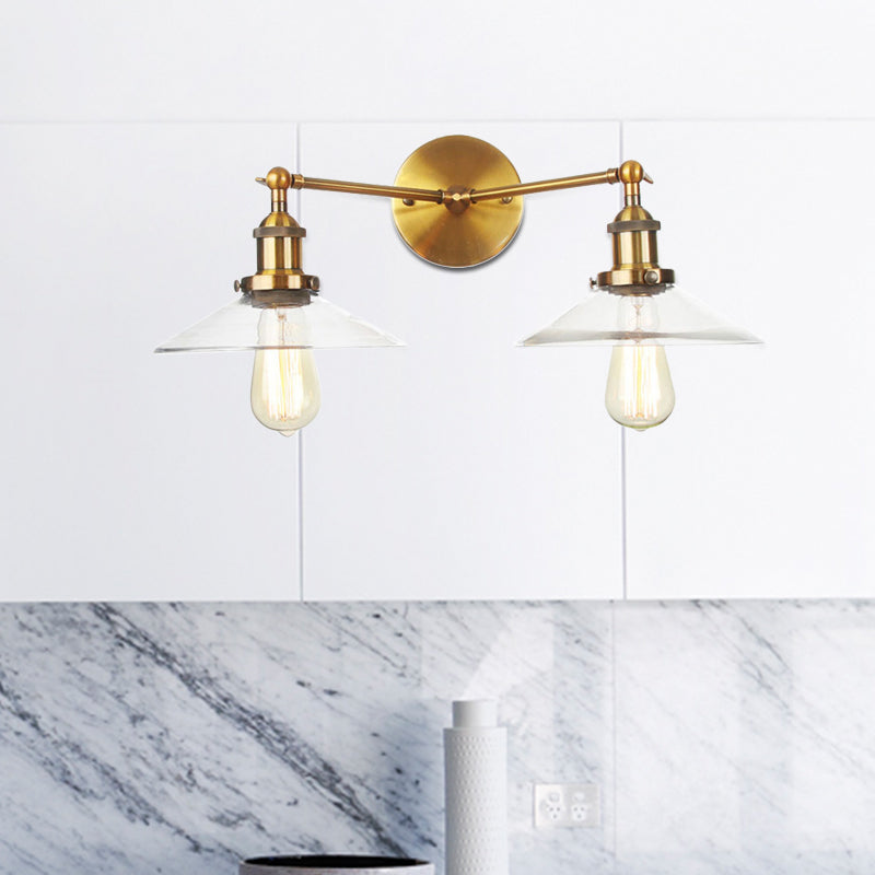 Vintage 2-Light Wall Sconce With Clear Glass Shade For Living Room Brass