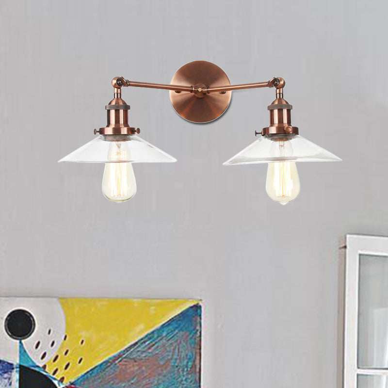 Vintage 2-Light Wall Sconce With Clear Glass Shade For Living Room