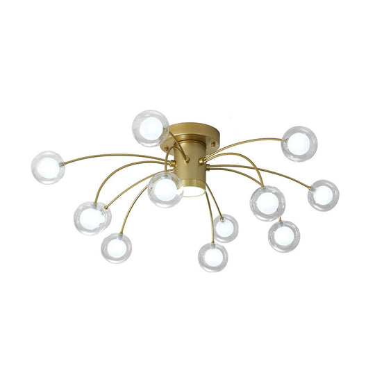 Contemporary 13 - Head Starburst Metal Flushmount Ceiling Light Fixture In Brass For Bedrooms