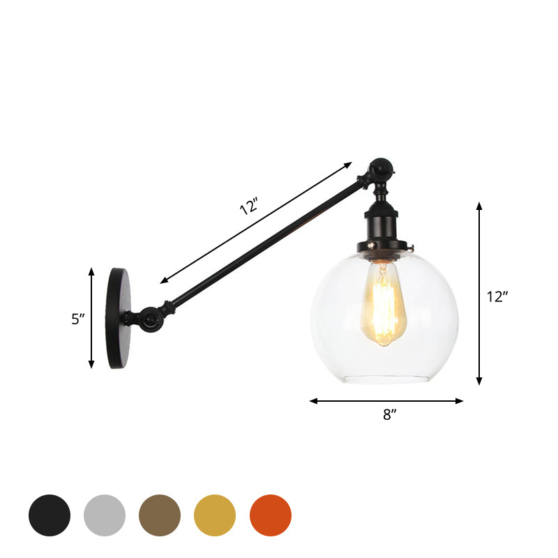 Farmhouse Wall Lighting: Clear Glass Globe 1-Light Fixture In Black/Brass/Bronze 8/12 L