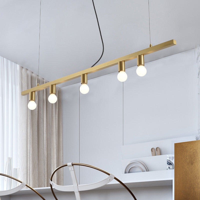 Postmodern Brass 5-Light Linear Chandelier For Dining Table