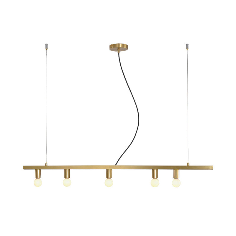 Postmodern Brass 5-Light Linear Chandelier For Dining Table