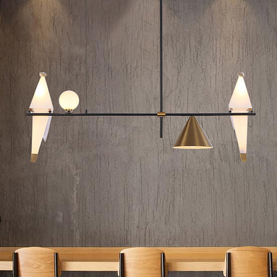 Modern Black Metal Paper Crane Pendant Chandelier With 4 Bulbs For Dining Room - Cone Shade Design