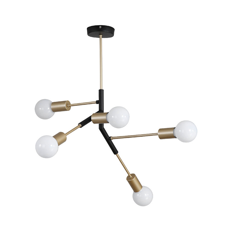 Minimalist Brass Chandelier With 5 Branch Metallic Lights For Living Room Ceiling