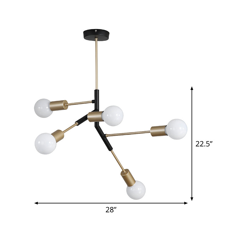 Minimalist Brass Chandelier With 5 Branch Metallic Lights For Living Room Ceiling