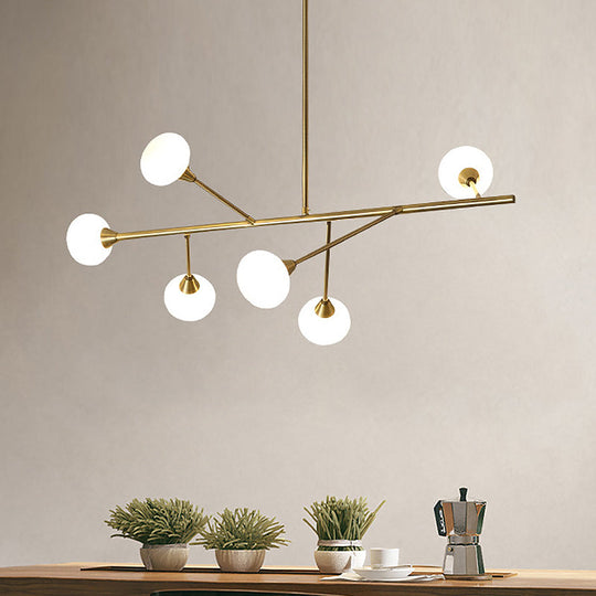 Simple Iron 6-Bulb Hanging Chandelier In Brass - Branch Pendant Light For Living Room