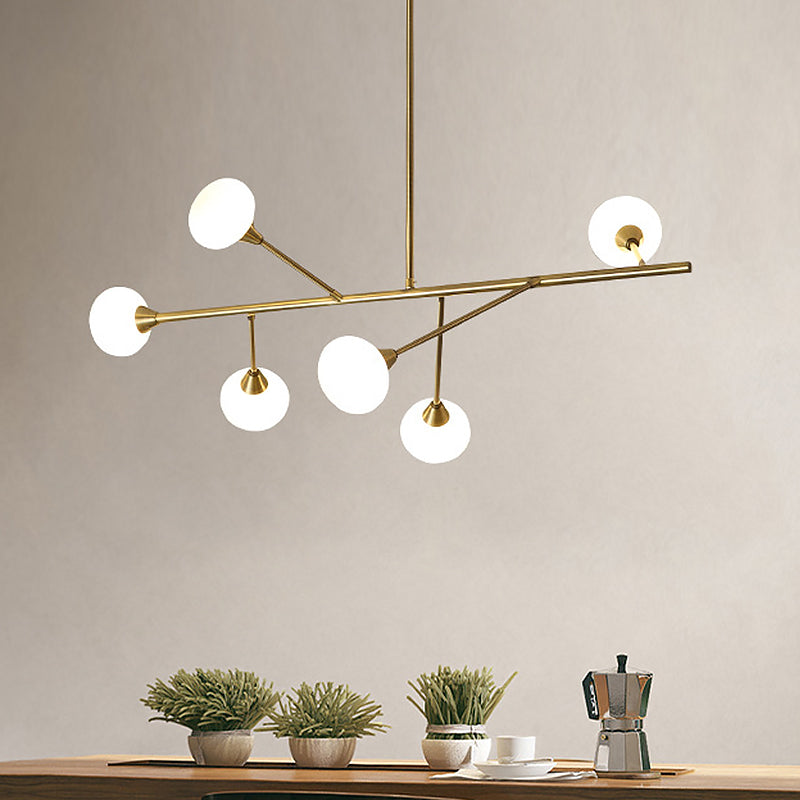 Simple Iron Branch Pendant Light Fixture - 6-Bulb Brass Chandelier For Living Room