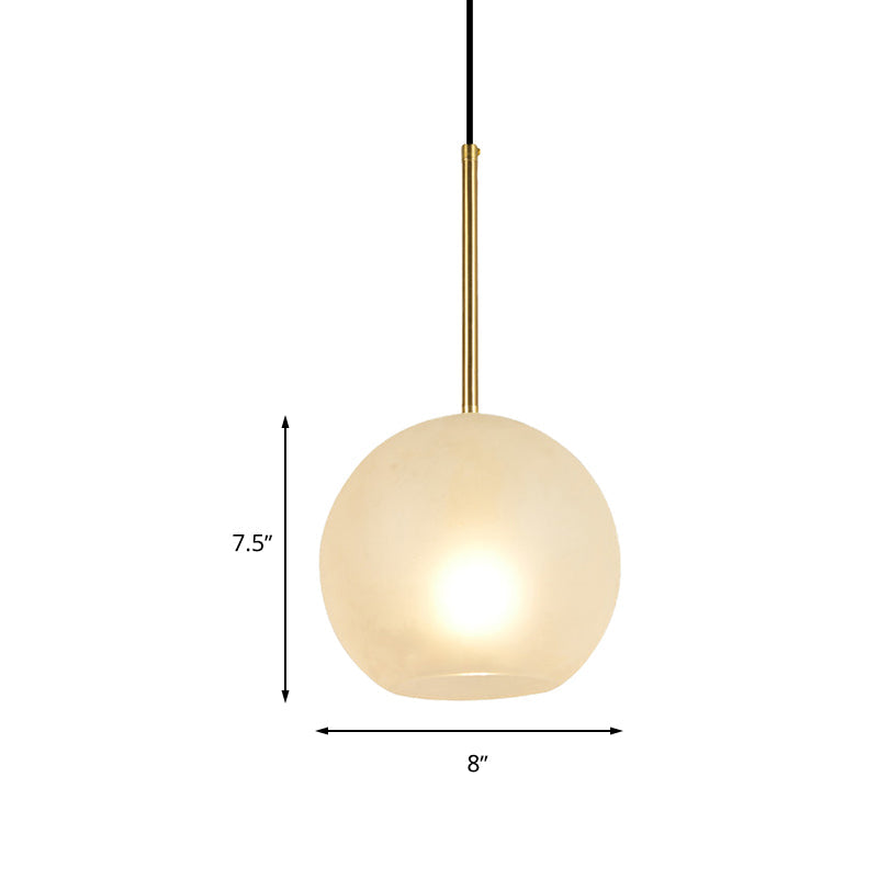 Minimalistisches Hängelampen-Set mit strukturierter weißer Glaskugel – 8"/12" breite Messing-Pendelleuchte