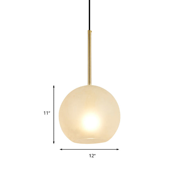 Minimalistisches Hängelampen-Set mit strukturierter weißer Glaskugel – 8"/12" breite Messing-Pendelleuchte