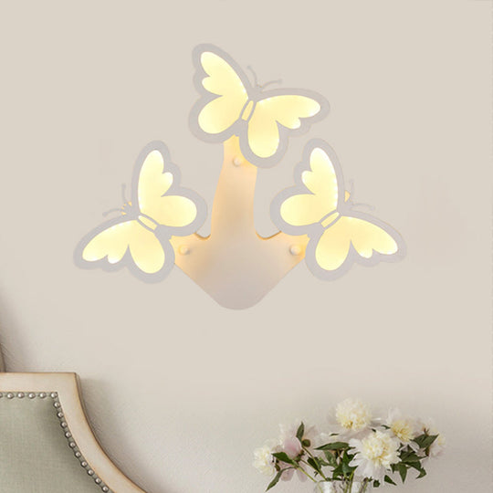 Contemporary Led Butterfly Wall Mounted Night Lamp - Modern 1/3 Lights Sconce White Acrylic