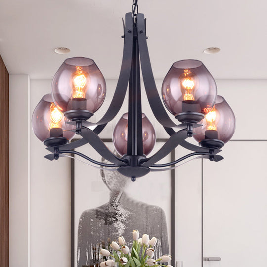 Contemporary Grey Glass Pendant Light With 5 Heads For Bedroom - Led Ceiling Chandelier