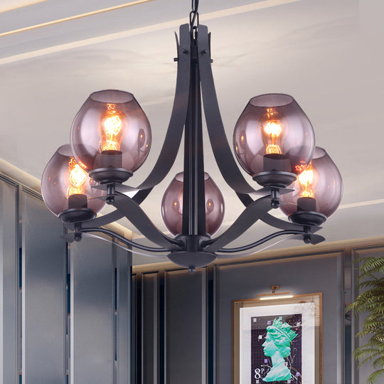 Contemporary Grey Glass Pendant Light With 5 Heads For Bedroom - Led Ceiling Chandelier