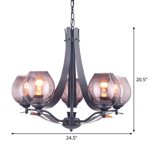 Contemporary Grey Glass Pendant Light With 5 Heads For Bedroom - Led Ceiling Chandelier