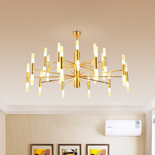 Brass 2-Tier Slim Tube Pendant Chandelier - Minimalist 40-Head Ceiling Light For Living Room