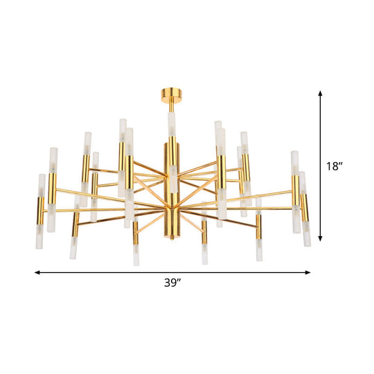 Brass 2-Tier Slim Tube Pendant Chandelier - Minimalist 40-Head Ceiling Light For Living Room