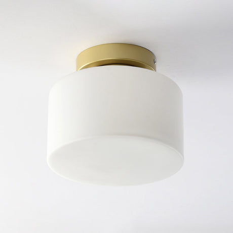 Minimalist Brass Jar Flush Mount With Frosted Glass Shade