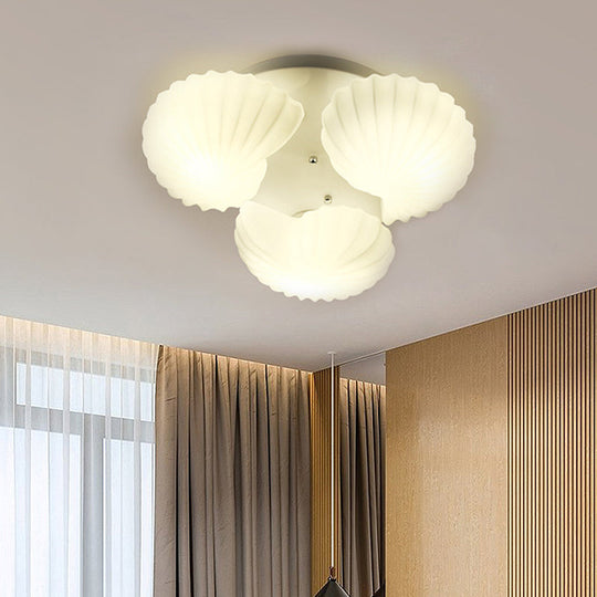 Modern Shell Shape Bedroom Flush Mount Ceiling Light In White Glass Available 3/5/7 Lights