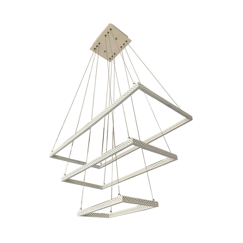 Modern 3-Light White Rectangular Chandelier - Ceiling Pendant Lamp Fixture In Multiple Lighting