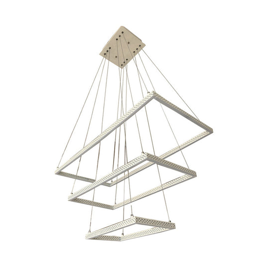 Modern 3-Light White Rectangular Chandelier - Ceiling Pendant Lamp Fixture In Multiple Lighting