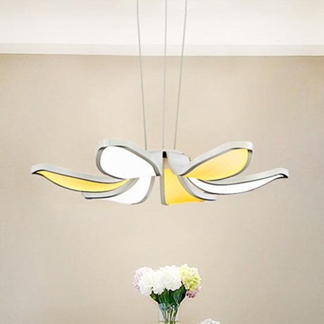 Contemporary Flower Shape Acrylic Chandelier - 6/8 White Led Lights Hanging Ceiling Lamp In