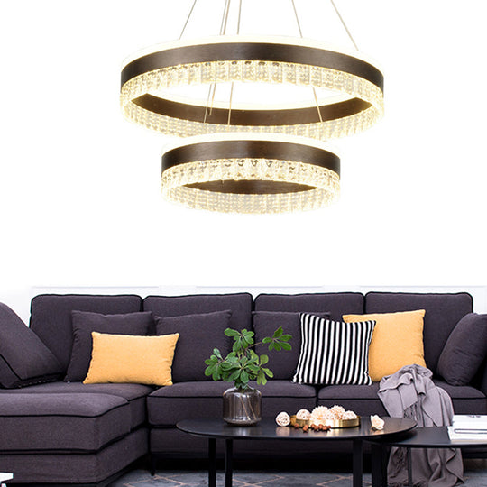 Contemporary Crystal Pendant Chandelier - 1/2/3 Lights Led White/Warm/Natural Light Brown 2 / Warm