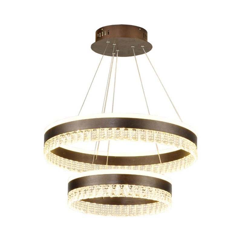 Contemporary Crystal Pendant Chandelier - 1/2/3 Lights Led White/Warm/Natural Light Brown