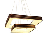 Modern 2-Tier Square Metal Led Chandelier In Brown For Living Room Ceiling - White/Warm/Natural