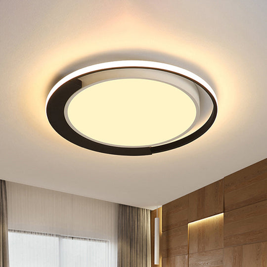 Modern Led Black And White Round Flush Ceiling Lamp With Recessed Diffuser 16’/19.5’ Wide In